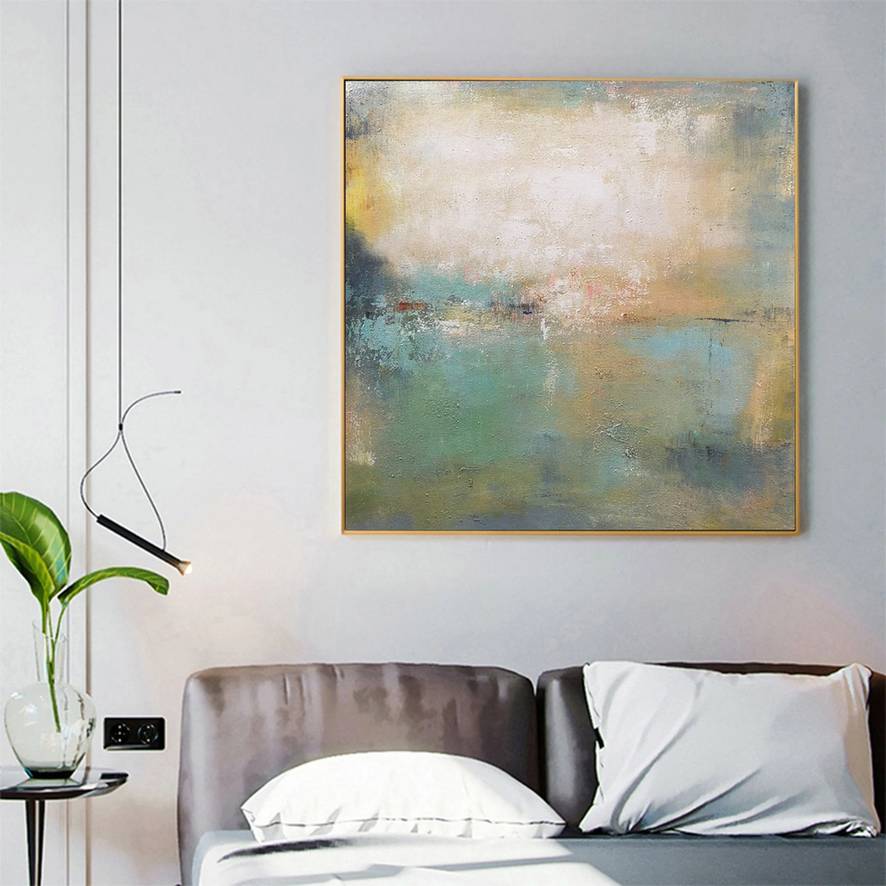 Oversize Yellow Green Painting Abstract Canvas Artwork CK9UD wall art